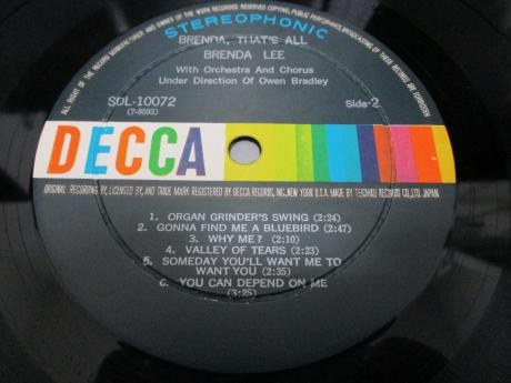 Brenda Lee That's All Japan Orig. LP OBI F/B COVER