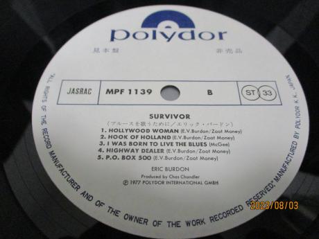 Animals Eric Burdon Survivor Japan Orig. PROMO LP OBI WHITE LABEL