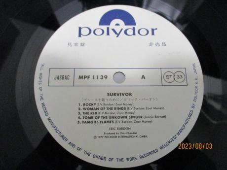 Animals Eric Burdon Survivor Japan Orig. PROMO LP OBI WHITE LABEL